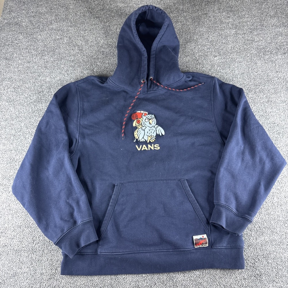 VANS Outdoor Club Pullover Hoodie Navy Owl Skater XL Embroidered